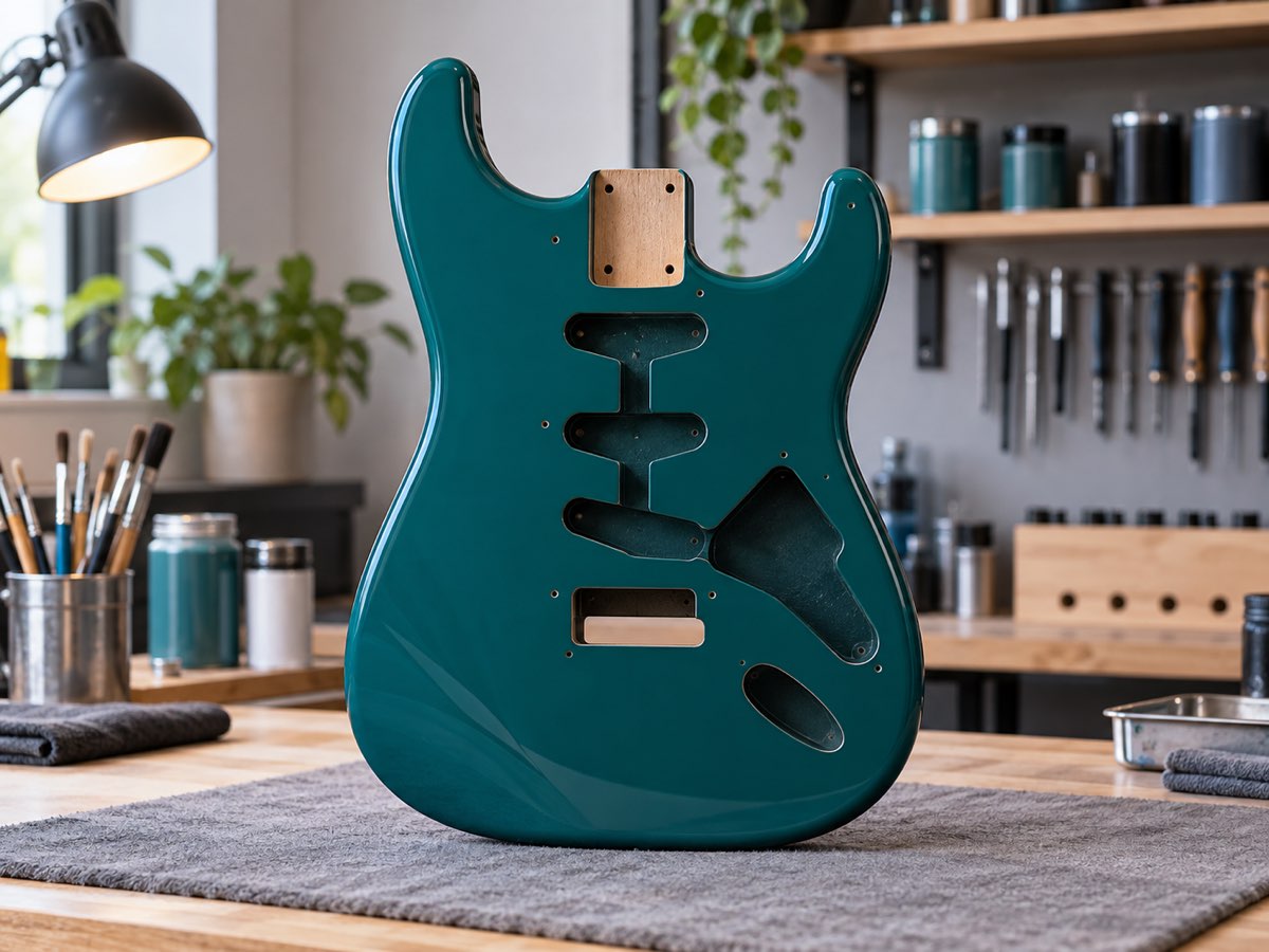 Sơn màu đơn guitar theo yêu cầu màu xanh bóng