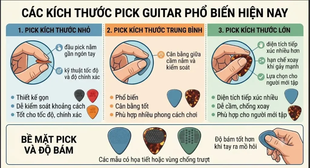 2. Các kích thước pick guitar phổ biến hiện nay