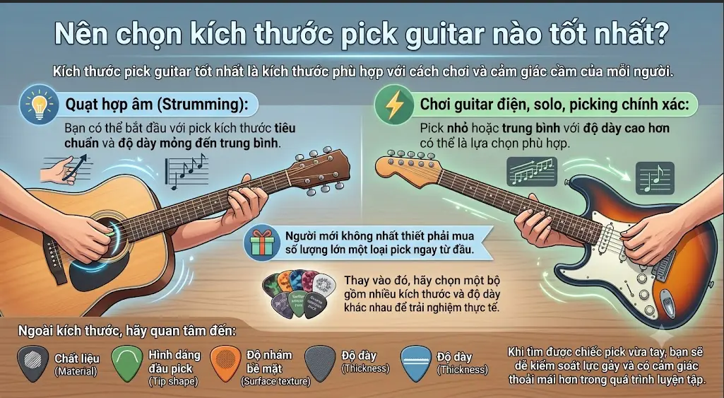5. Nên chọn kích thước pick guitar nào tốt nhất?