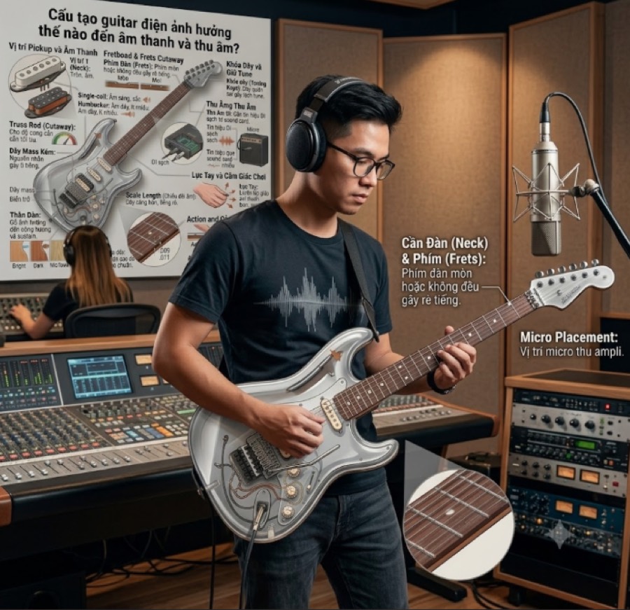 Thân đàn guitar điện và các bộ phận chính